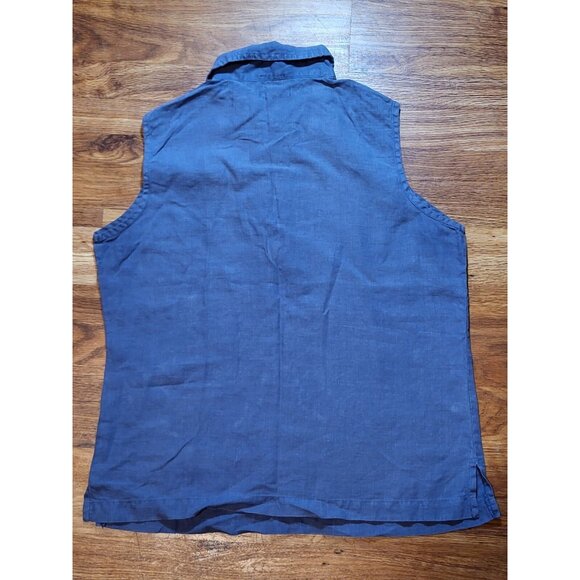 Mod-O-Doc Anthropologie 100% Linen Button Blouse Sleeveless Collared Blue Top - Picture 6 of 9